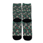 Christmas Floral Dragonfly Pattern Print Long Socks