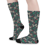 Christmas Floral Dragonfly Pattern Print Long Socks
