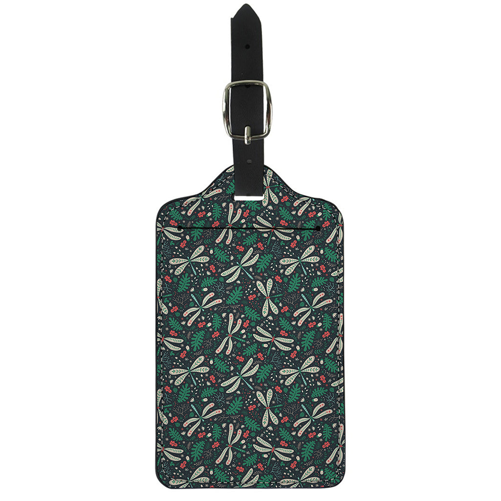Christmas Floral Dragonfly Pattern Print Luggage Tag