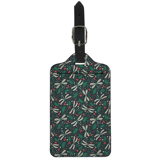 Christmas Floral Dragonfly Pattern Print Luggage Tag