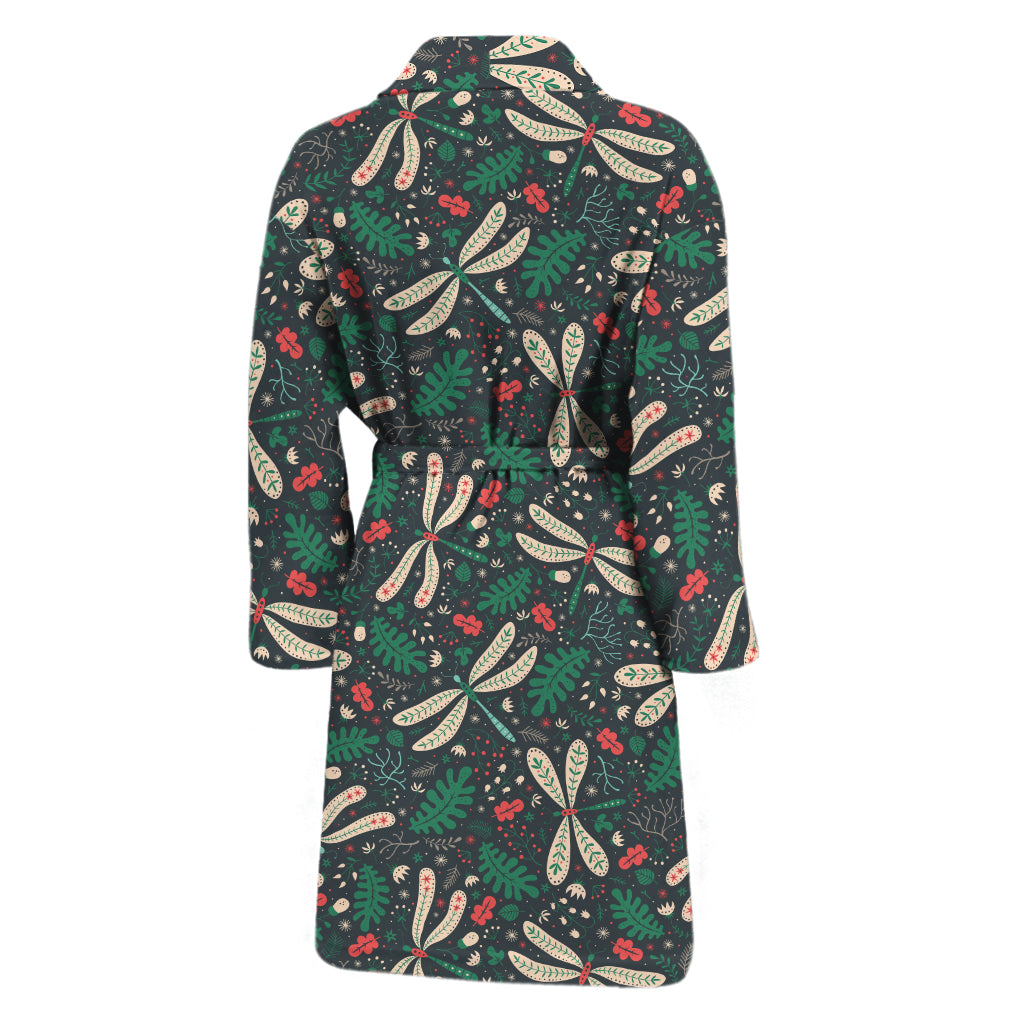 Christmas Floral Dragonfly Pattern Print Men's Bathrobe