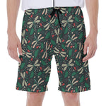 Christmas Floral Dragonfly Pattern Print Men's Beach Shorts