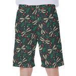 Christmas Floral Dragonfly Pattern Print Men's Beach Shorts