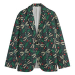 Christmas Floral Dragonfly Pattern Print Men's Blazer