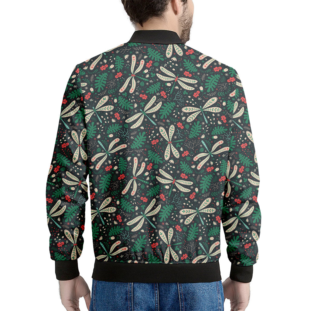 Christmas Floral Dragonfly Pattern Print Men's Bomber Jacket