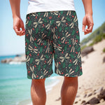 Christmas Floral Dragonfly Pattern Print Men's Cargo Shorts