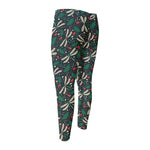 Christmas Floral Dragonfly Pattern Print Men's Compression Pants