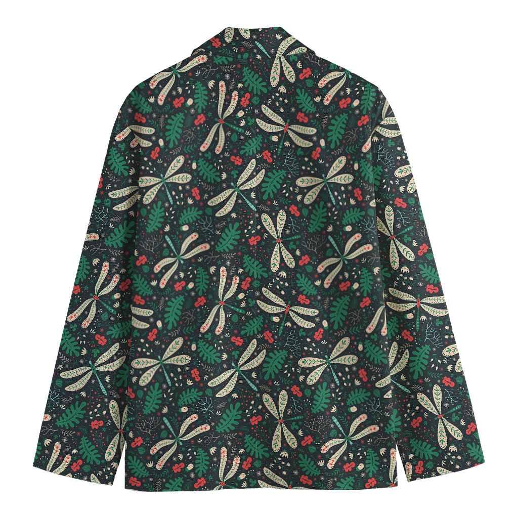 Christmas Floral Dragonfly Pattern Print Men's Cotton Blazer