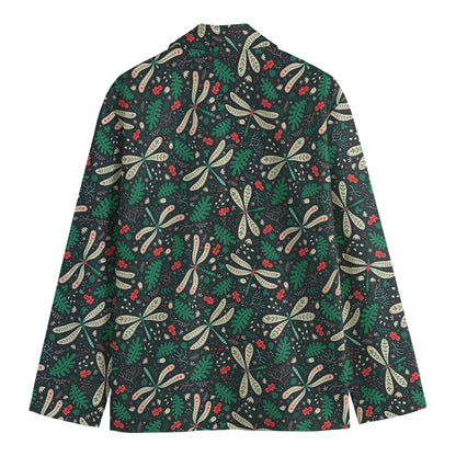 Christmas Floral Dragonfly Pattern Print Men's Cotton Blazer