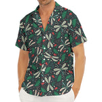 Christmas Floral Dragonfly Pattern Print Men's Deep V-Neck Shirt