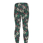 Christmas Floral Dragonfly Pattern Print Men's leggings