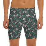 Christmas Floral Dragonfly Pattern Print Men's Long Boxer Briefs