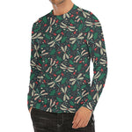 Christmas Floral Dragonfly Pattern Print Men's Long Sleeve Rash Guard
