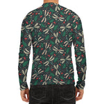 Christmas Floral Dragonfly Pattern Print Men's Long Sleeve Rash Guard