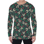 Christmas Floral Dragonfly Pattern Print Men's Long Sleeve T-Shirt