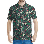 Christmas Floral Dragonfly Pattern Print Men's Polo Shirt