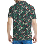 Christmas Floral Dragonfly Pattern Print Men's Polo Shirt