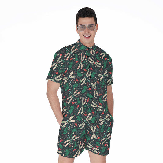 Christmas Floral Dragonfly Pattern Print Men's Rompers