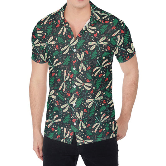 Christmas Floral Dragonfly Pattern Print Men's Shirt