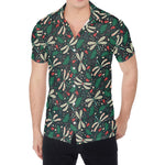 Christmas Floral Dragonfly Pattern Print Men's Shirt