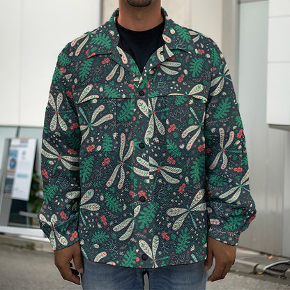 Christmas Floral Dragonfly Pattern Print Men's Shirt Jacket