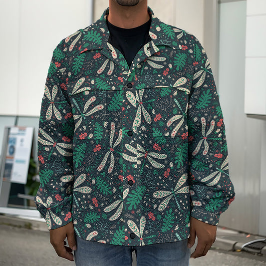 Christmas Floral Dragonfly Pattern Print Men's Shirt Jacket