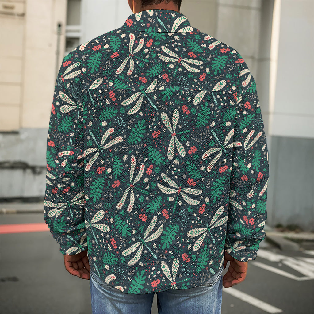 Christmas Floral Dragonfly Pattern Print Men's Shirt Jacket