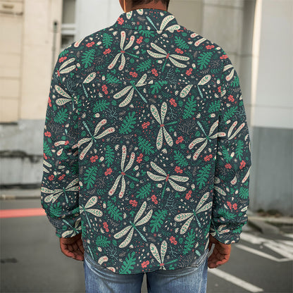 Christmas Floral Dragonfly Pattern Print Men's Shirt Jacket