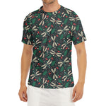 Christmas Floral Dragonfly Pattern Print Men's Short Sleeve Rash Guard