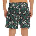 Christmas Floral Dragonfly Pattern Print Men's Split Running Shorts