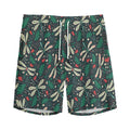 Christmas Floral Dragonfly Pattern Print Men's Athletic Shorts