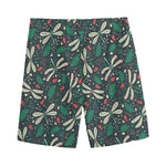 Christmas Floral Dragonfly Pattern Print Men's Sports Shorts