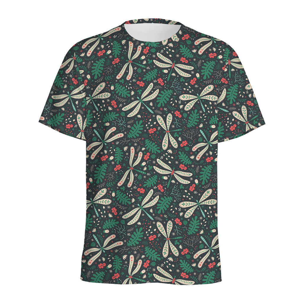 Christmas Floral Dragonfly Pattern Print Men's Sports T-Shirt