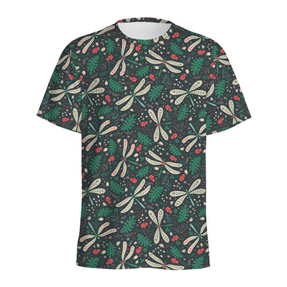 Christmas Floral Dragonfly Pattern Print Men's Sports T-Shirt