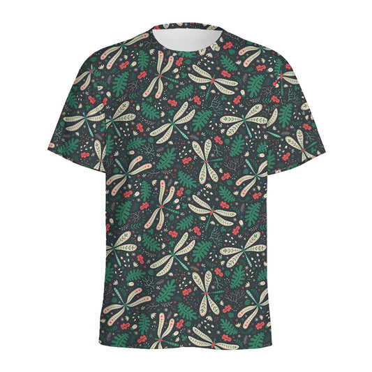 Christmas Floral Dragonfly Pattern Print Men's Sports T-Shirt