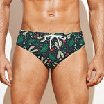 Christmas Floral Dragonfly Pattern Print Men's Swim Briefs