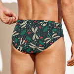 Christmas Floral Dragonfly Pattern Print Men's Swim Briefs