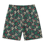 Christmas Floral Dragonfly Pattern Print Men's Swim Trunks