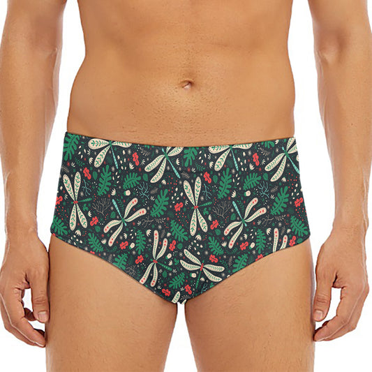 Christmas Floral Dragonfly Pattern Print Men's Triangle Swim Briefs