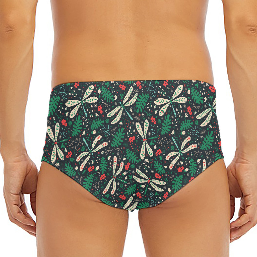Christmas Floral Dragonfly Pattern Print Men's Triangle Swim Briefs