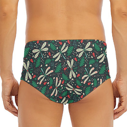 Christmas Floral Dragonfly Pattern Print Men's Triangle Swim Briefs