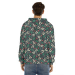 Christmas Floral Dragonfly Pattern Print Men's Velvet Pullover Hoodie