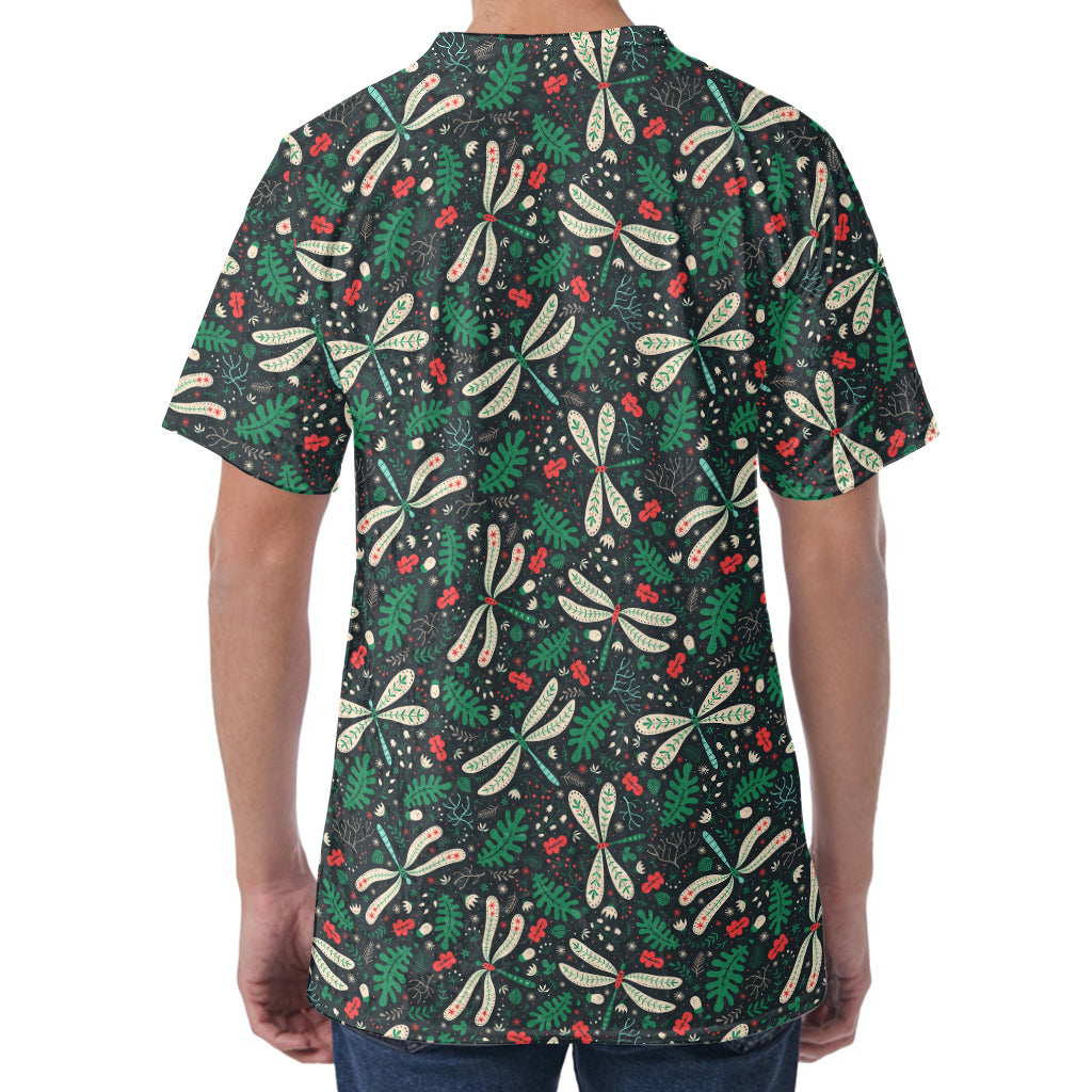 Christmas Floral Dragonfly Pattern Print Men's Velvet T-Shirt