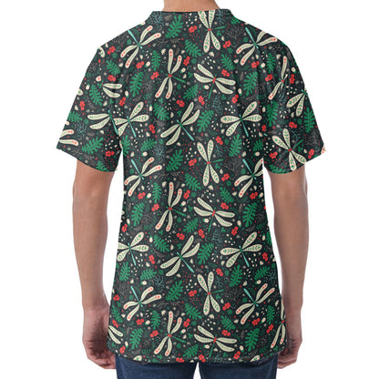 Christmas Floral Dragonfly Pattern Print Men's Velvet T-Shirt