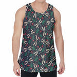 Christmas Floral Dragonfly Pattern Print Men's Velvet Tank Top