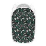 Christmas Floral Dragonfly Pattern Print Mesh Laundry Hamper