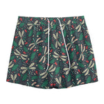 Christmas Floral Dragonfly Pattern Print Mesh Shorts