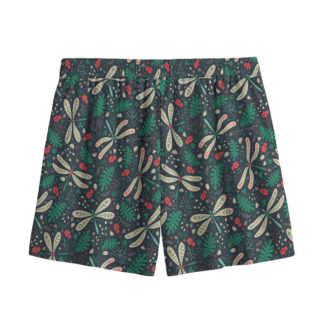 Christmas Floral Dragonfly Pattern Print Mesh Shorts