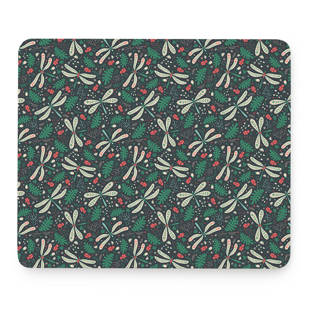Christmas Floral Dragonfly Pattern Print Mouse Pad