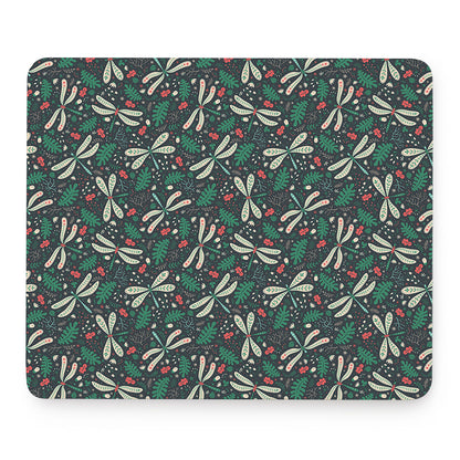 Christmas Floral Dragonfly Pattern Print Mouse Pad